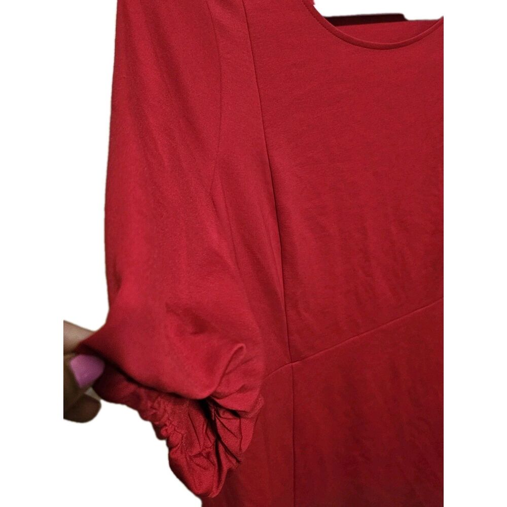 J. Jill Red Knit Dress XL Puff Sleeve A-Line Midi Casual Comfort Fit Stretch - Picture 5 of 11